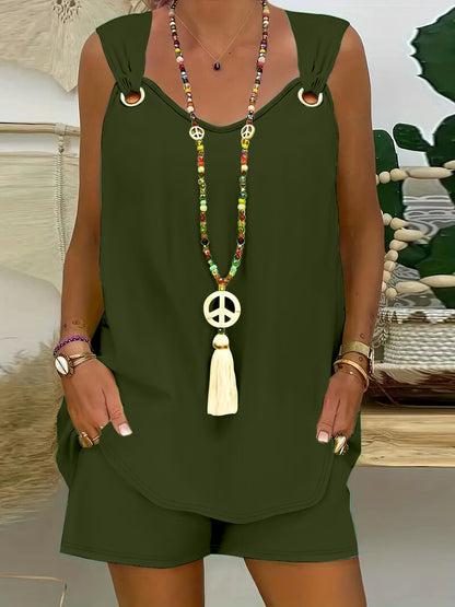 💥 Artículo más vendido de 2026 | Conjunto de mujer de color liso: top de tirantes + shorts, elegante y cómodo.
