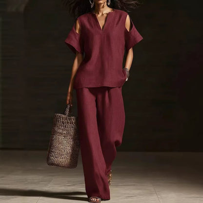 [Camisa de manga corta + pantalón] Nuevo conjunto de dos piezas moderno e informal para mujer-Pago contra entrega