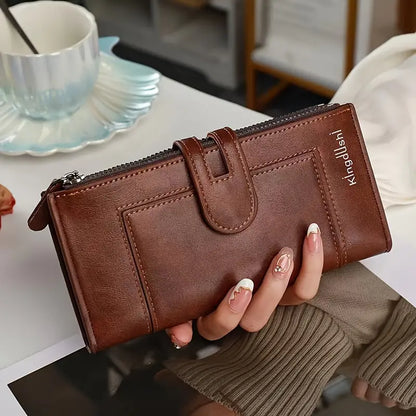 💰Cartera vintage de piel auténtica con doble cremallera y ranura para múltiples tarjetas para mujer