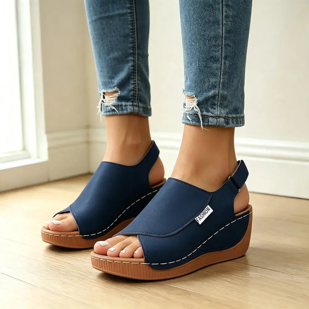 [Tallas 36–43] Sandalias de cuña de piel auténtica para mujer – suela suave – soporte para el arco
