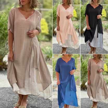 【S-4XL】🌸👗Nuevo vestido asimétrico de dos piezas con escote en V