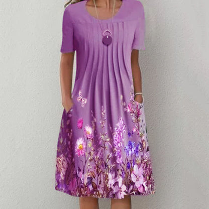 👗【40-120KG】Vestido de moda de verano con cuello redondo y estampado, transpirable, cómodo y que estiliza la figura.