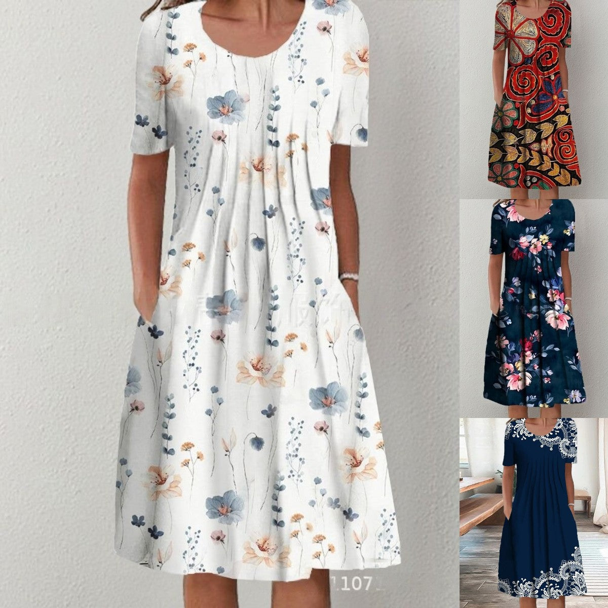 ✨ ¡Novedad en oferta! 🔥【40–120 kg】Nuevo vestido para mujer — Manga corta y cuello redondo, tallas grandes, 2026. ✅️ Pago contra entrega