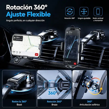 🚗📱 Soporte de Móvil para Coche con Doble Ventosa | 400× Más Estable, Fijación Segura y Cierre Automático
