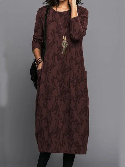 【S-3XL】Vestido de invierno con cuello redondo y bolsillos estampados 2026