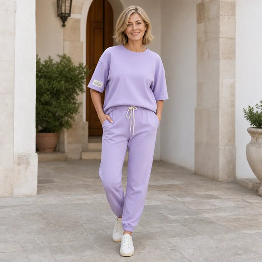 🔥🔥【Liquidación de fin de temporada】【S-5XL】Conjunto casual de top y pantalón liso para mujer
