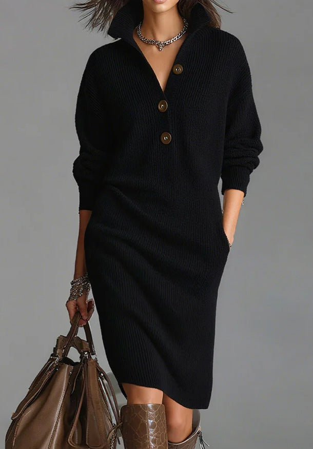 🔥【Tallas S-3XL】✨🎉Nuevo vestido de punto con solapa, estilo europeo y americano