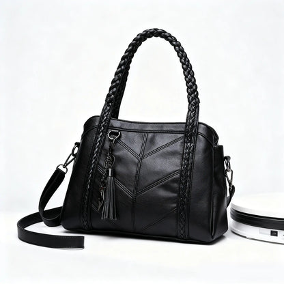 👜💟【50% DE DESCUENTO】Bolso de mano de cuero suave, gran capacidad, tres compartimentos, resistente al agua y a los arañazos.