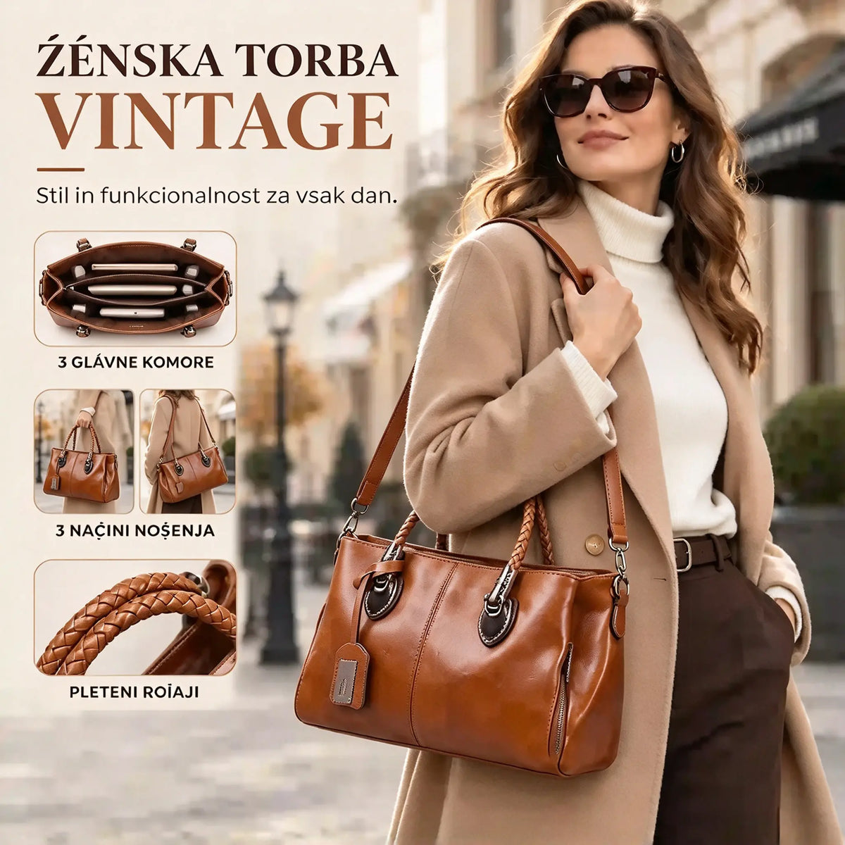 [Zadnji dan – 50 % popust] Ženska torbica iz pravega usnja – mehka in elegantna; lahko jo nosite v roki ali čez ramo.
