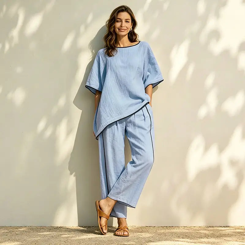 🔥Conjunto informal de verano de 2 piezas: material ultratranspirable, corte holgado que absorbe el sudor, tallas S-5XL.