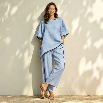 🔥Conjunto informal de verano de 2 piezas: material ultratranspirable, corte holgado que absorbe el sudor, tallas S-5XL.
