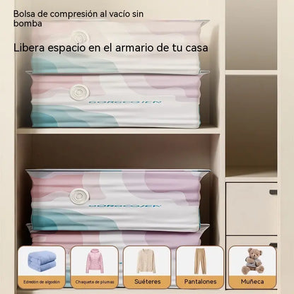 🧳 Pack de 5【Compra 3 y Llévate 2 GRATIS】Bolsas de Almacenaje al Vacío para Ropa, Sin Bomba, Bolsas Cúbicas Grandes para Ahorrar Espacio en Organizar Armarios, Viajes y Mudanzas