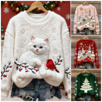 💥🍁【Promociones recientes y populares】🔥【S-5XL】Suéter navideño de franela para mujer decorado con varios patrones hermosos