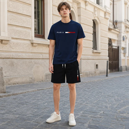 【Pago contra entrega】Conjunto deportivo de verano de 2 piezas para hombre: cómoda camiseta de manga corta y pantalones cortos para el día a día y el hogar.