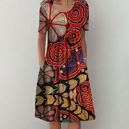 【50% de descuento】【Tallas S-5XL】🌺🌺 Vestido moderno con escote redondo y estampado