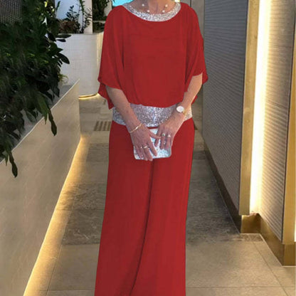 🥰[S-3XL]2026 Traje de pantalón ancho con lentejuelas y cuello redondo