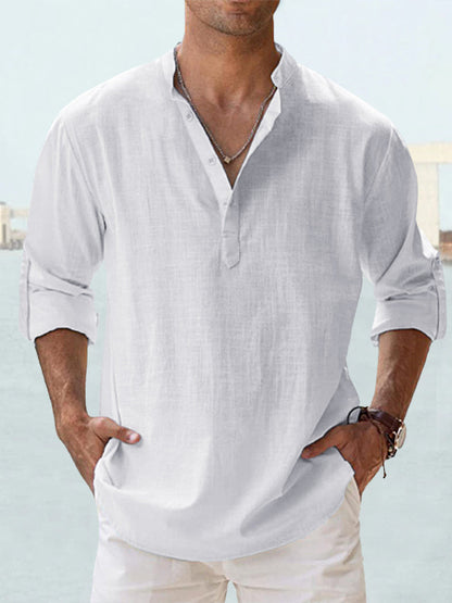 💥【S-5XL】Camisa de manga larga para hombre de algodón y lino.