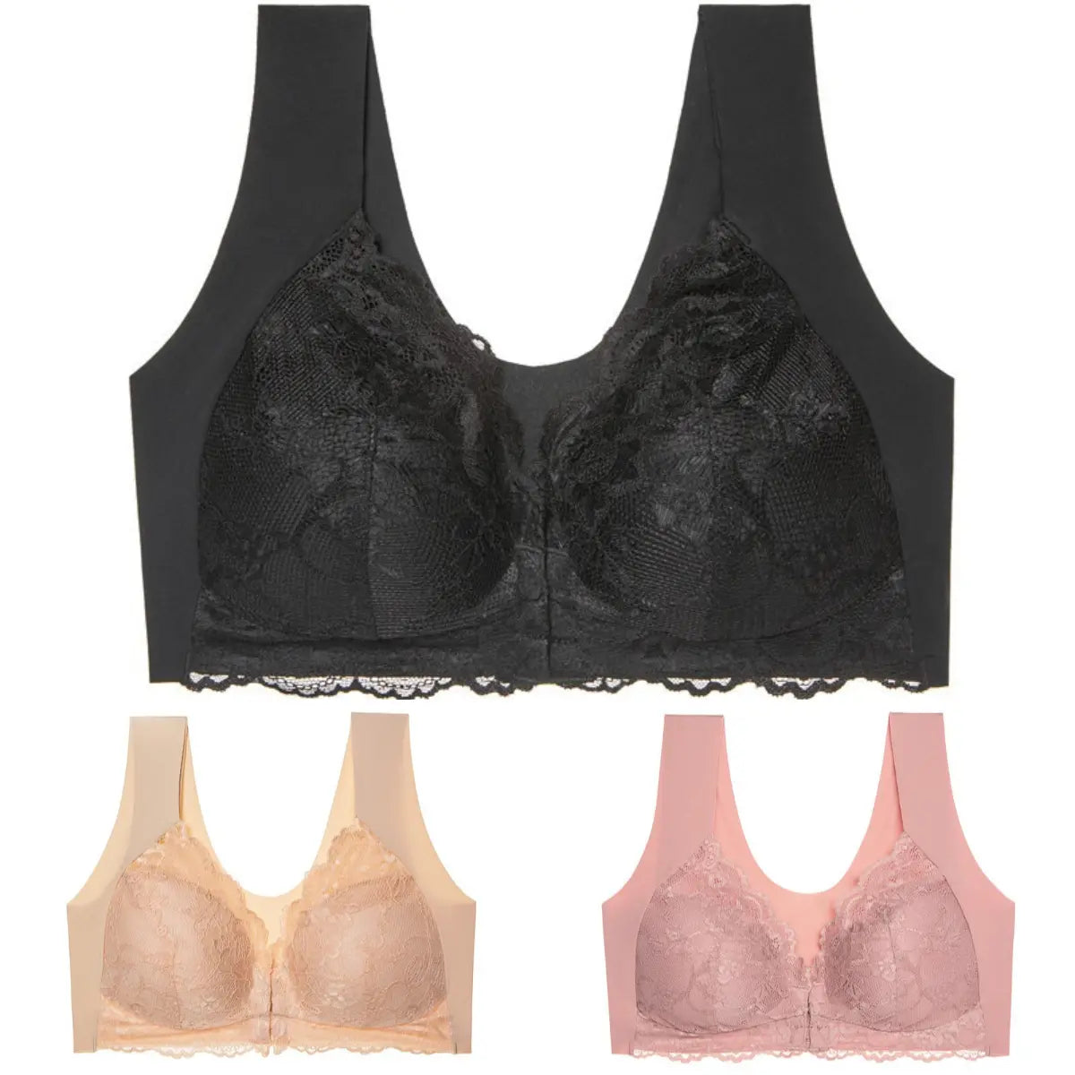 💖Precio súper bajo por tiempo limitado【Conjunto de 3 piezas】【40-100 kg】😍Sujetador push-up de encaje para tallas grandes