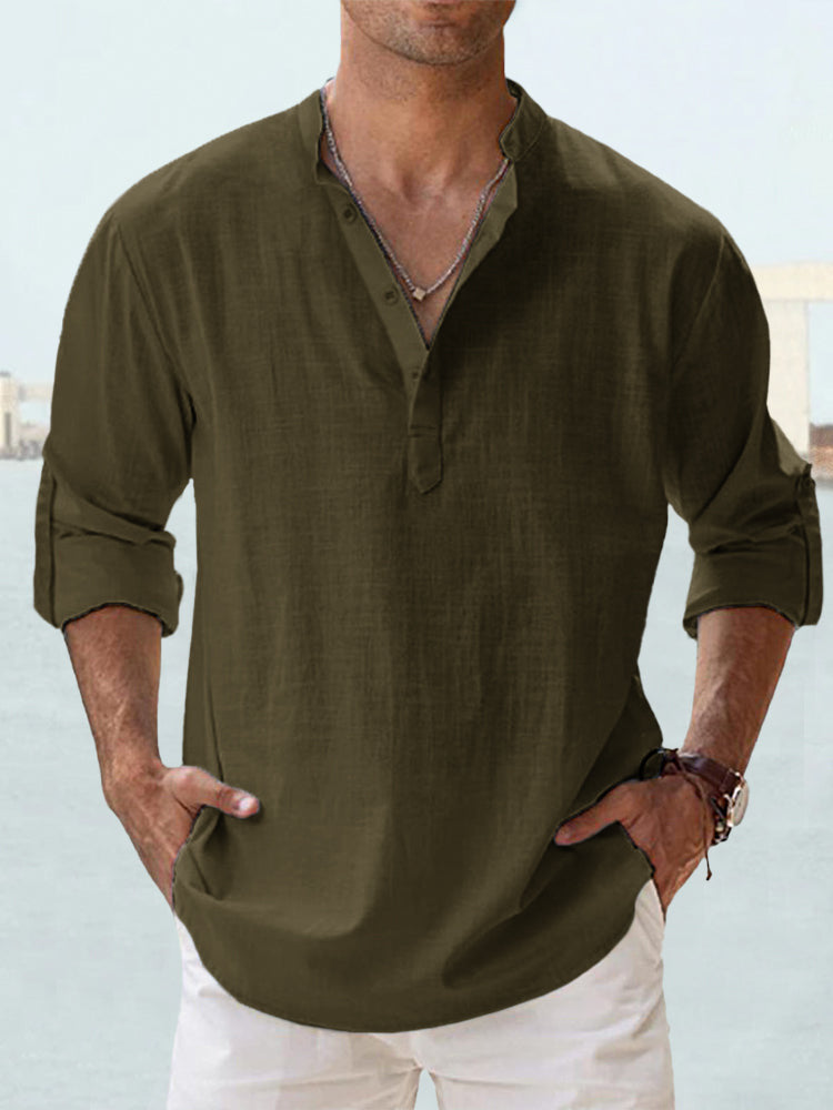 💥【S-5XL】Camisa de manga larga para hombre de algodón y lino.