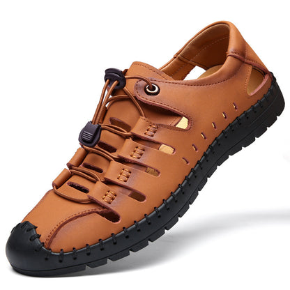 🌟 【39-44】】Sandalias de playa de verano para hombre, de cuero genuino, diseño de punta cerrada, parte superior transpirable.👞✨