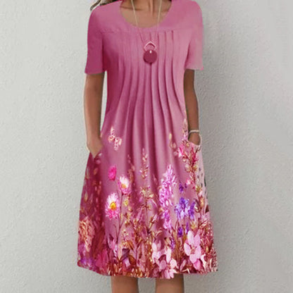 👗【40-120KG】Vestido de moda de verano con cuello redondo y estampado, transpirable, cómodo y que estiliza la figura.