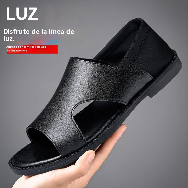 【38-44】Sandalias de verano 2026 para hombre de piel de vaca, transpirables, huecas, antideslizantes, informales