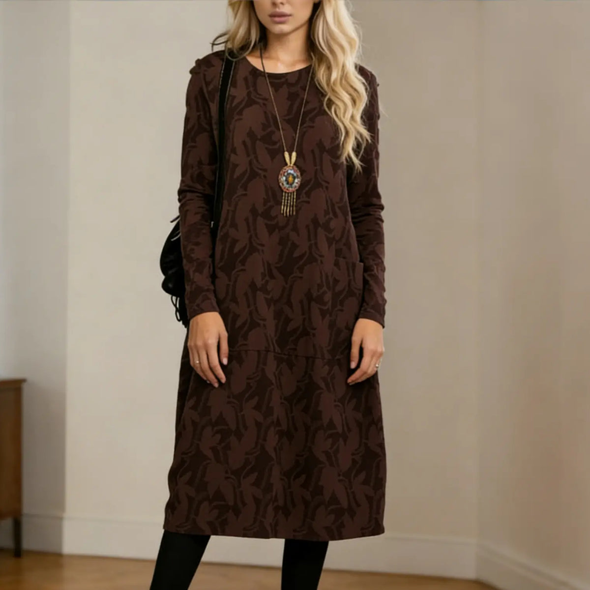 【S-3XL】Vestido de invierno con cuello redondo y bolsillos estampados 2026