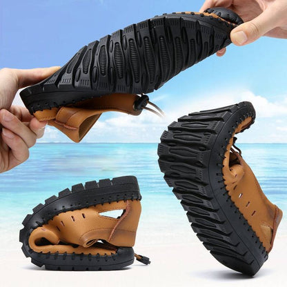 🌟 【39-44】】Sandalias de playa de verano para hombre, de cuero genuino, diseño de punta cerrada, parte superior transpirable.👞✨