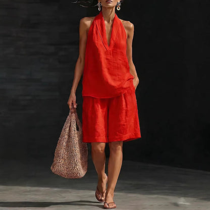 【S-5XL】Conjunto informal de algodón y lino a la moda 2026 (chaleco + pantalones cortos)