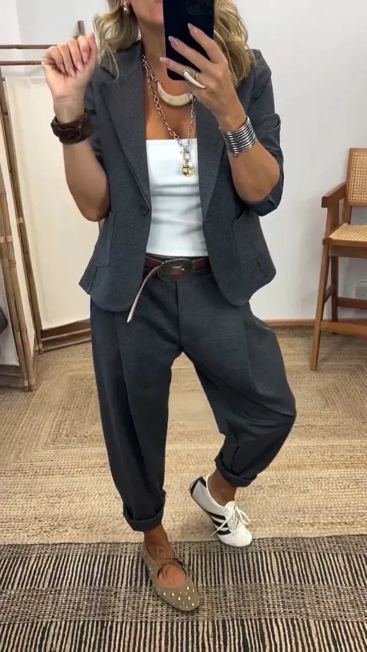 💎 Descuento de tiempo limitado 50% 💎 Conjunto de chaqueta y pantalón con solapa para mujer – Ajuste entallado, tela suave 👖✨【40-100kg】