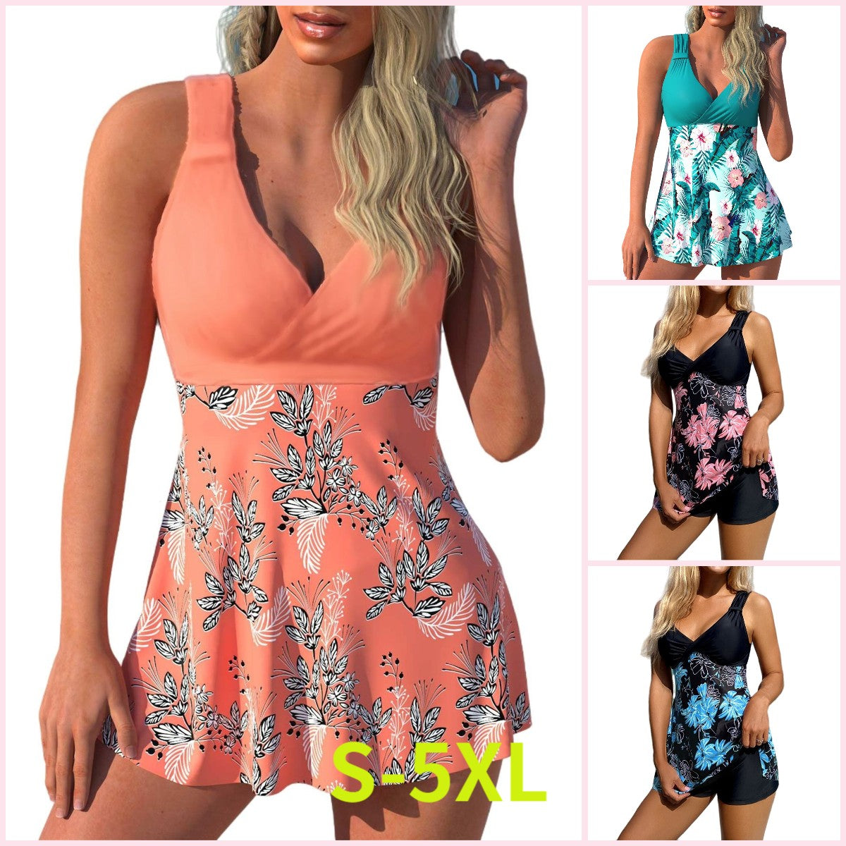 🌴🏖️🌈【S-5XL】😍Komplet kopalk za ženske z vzorcem plus size, odprt hrbet, razcepljeno krilo, hitro sušeča tkanina