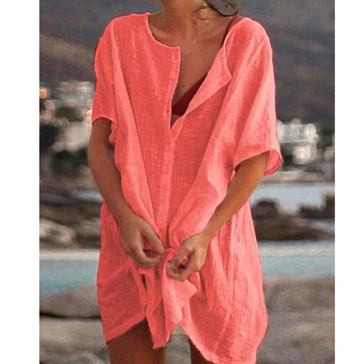 ❤️🧡💛💚💙💜[S-8XL] Nueva camisa casual de algodón y lino de largo medio para mujer