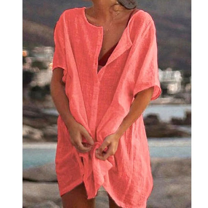 ❤️🧡💛💚💙💜[S-8XL] Nueva camisa casual de algodón y lino de largo medio para mujer