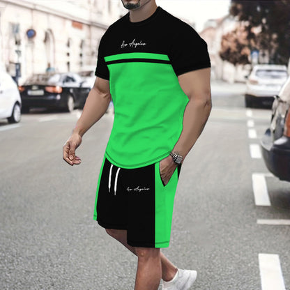 ✨【S-5XL】【Pago contra entrega】Conjunto deportivo de verano de 2 piezas para hombre: camiseta de manga corta y pantalones cortos cómodos, ideales para uso casual y estar en casa.