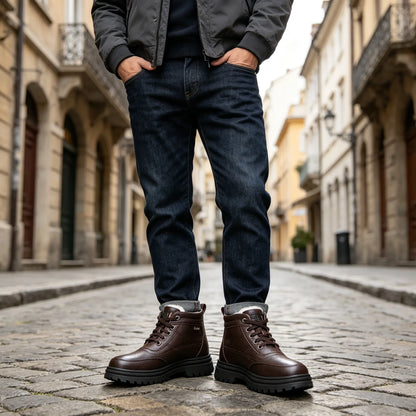 👞【39-44】Zapatos de cuero para hombre con suela gruesa para invierno: suela gruesa y forro suave y cálido.