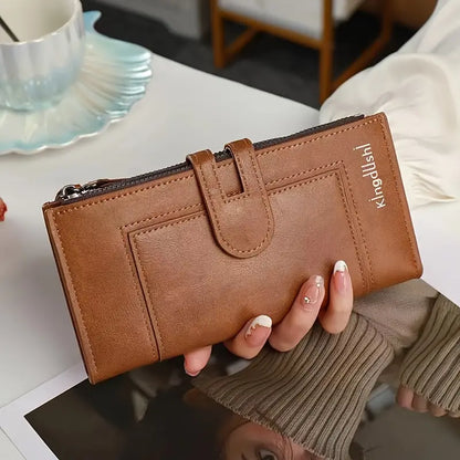 💰Cartera vintage de piel auténtica con doble cremallera y ranura para múltiples tarjetas para mujer