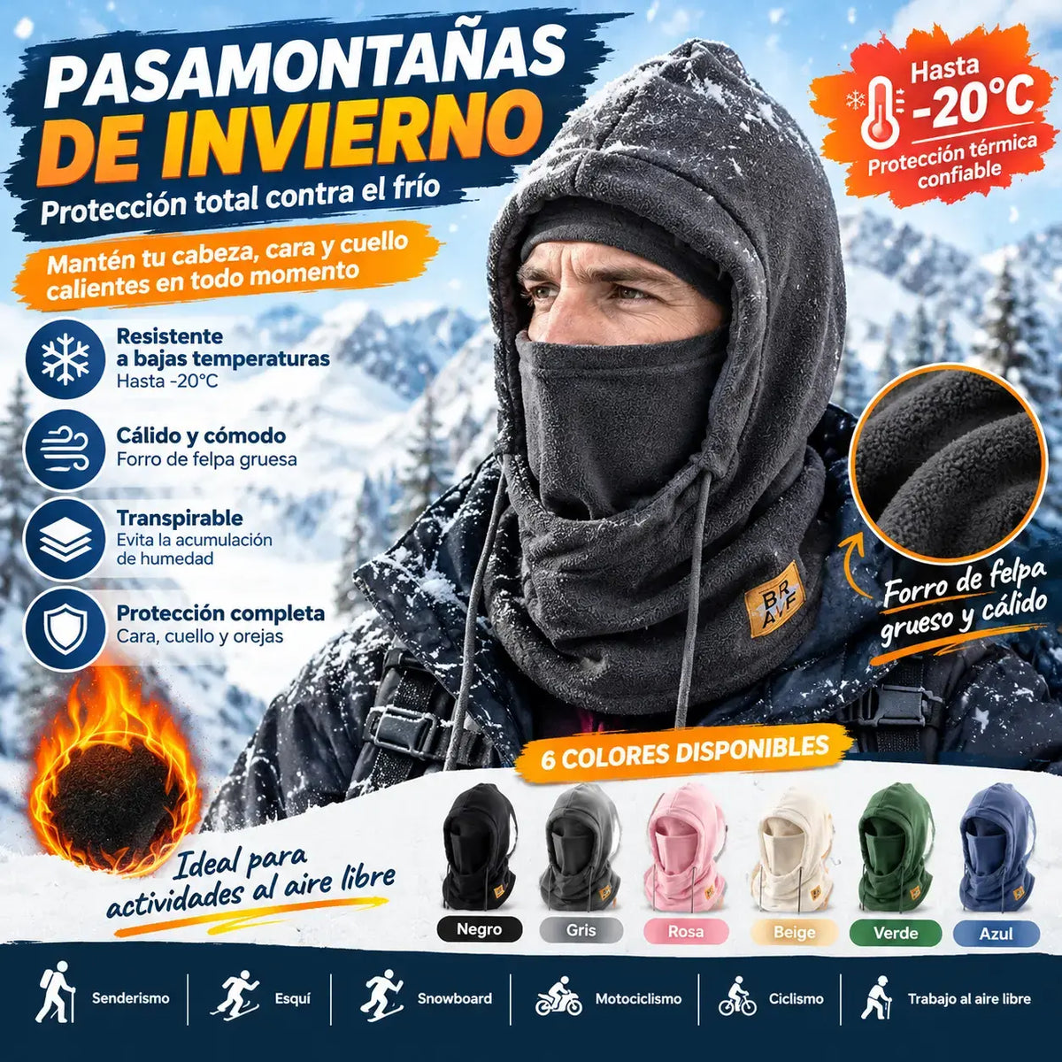 ❄️ Pasamontañas Térmico con Forro Polar Grueso para Invierno