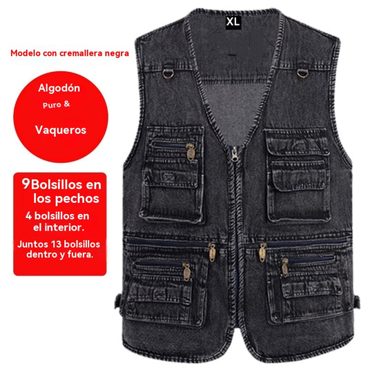 【XL-7XL】2026 Chaleco vaquero multibolsillos para hombr