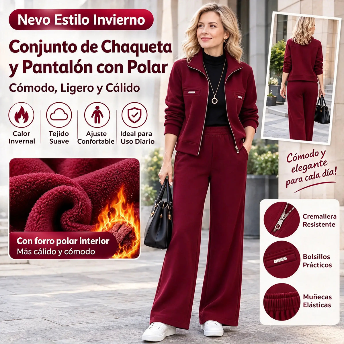 【M-4XL】💖Nuevo conjunto de dos piezas para mujer: chaqueta corta con pantalones de pierna ancha; traje deportivo informal con forro polar grueso.