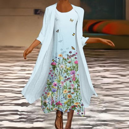 🌻 Descuento -50% 🔥🔥【40-120 kg】Nuevo vestido de mujer con estampado floral, vestido de dos piezas con escote redondo ✅Pago contra entrega ✅2 artículos con 70% de descuento
