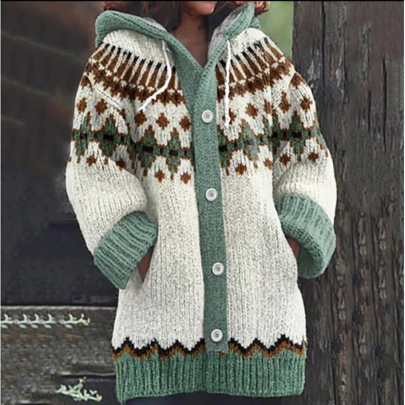 🔥🔥【S–5XL】✨ Nueva chaqueta de punto con capucha y diseño colorido para otoño/invierno