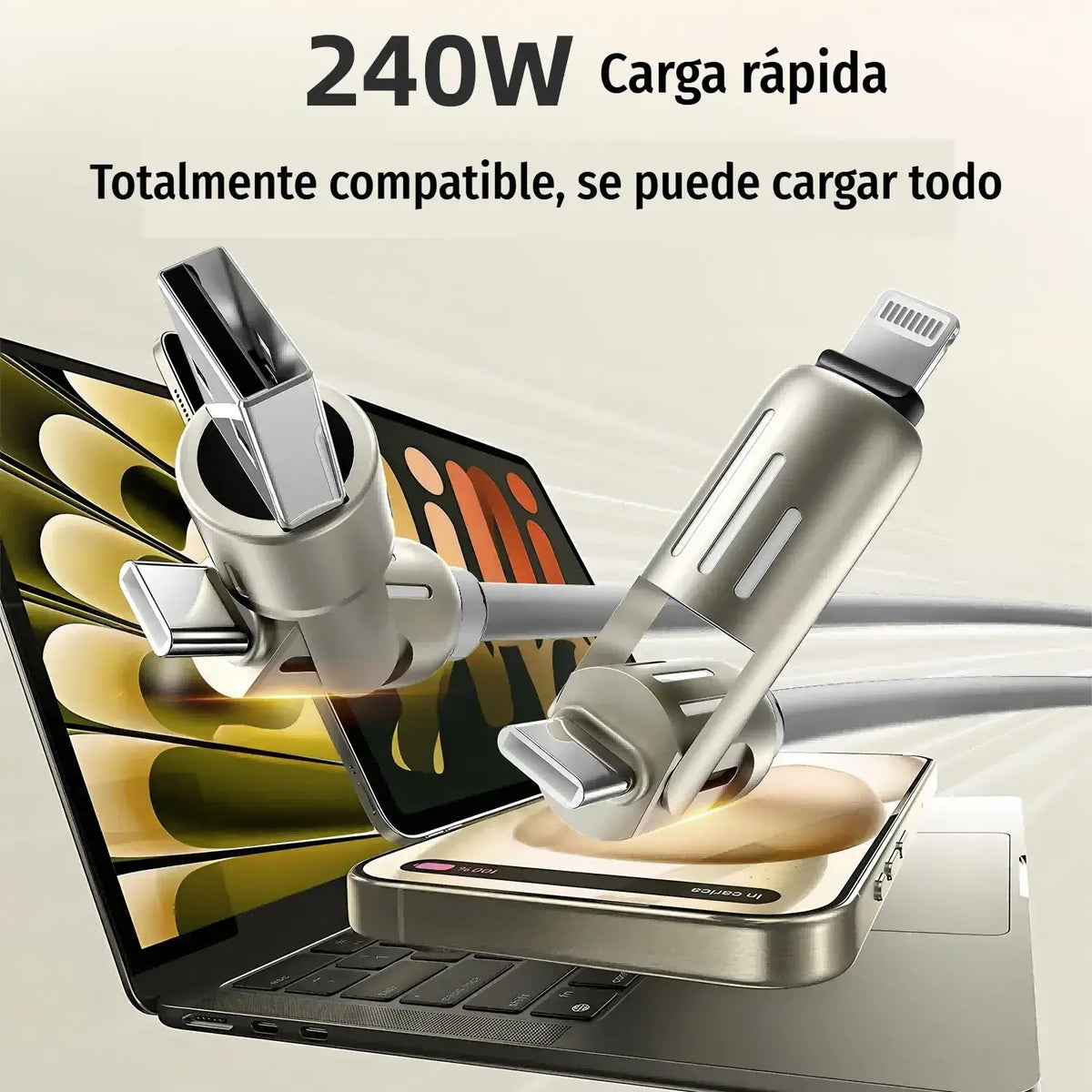 🌈 ¡Un Solo Cable, Más Comodidad! Cargador Multifunción con Luces RGB