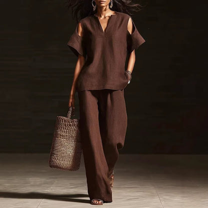[Camisa de manga corta + pantalón] Nuevo conjunto de dos piezas moderno e informal para mujer-Pago contra entrega