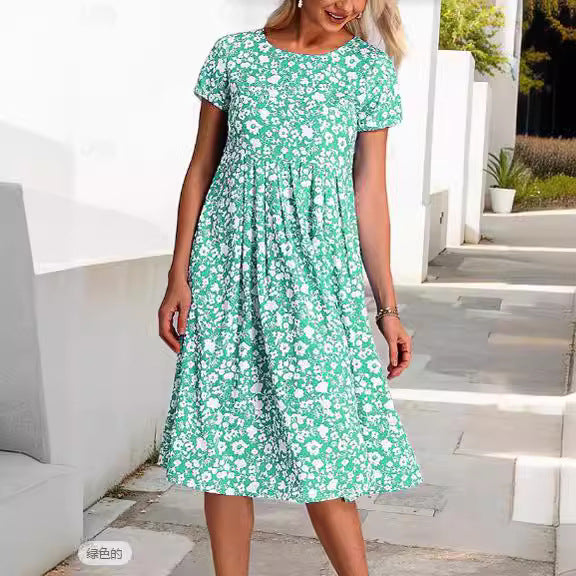 💕💕【Oferta por tiempo limitado】【S-3XL】Nuevo vestido de verano estampado de manga corta y cuello redondo. Pago contra entrega disponible