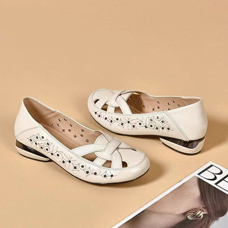 🔥 Oferta por tiempo limitado 💞 【Tallas 35-40】 Nuevas sandalias de mujer 2026, diseño de punta redonda, material de cuero genuino, tacón bajo.