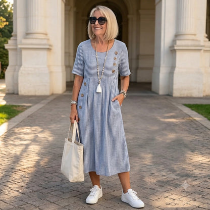 👗🏕️【S-2XL】Lahka in lepa črtasta midi obleka