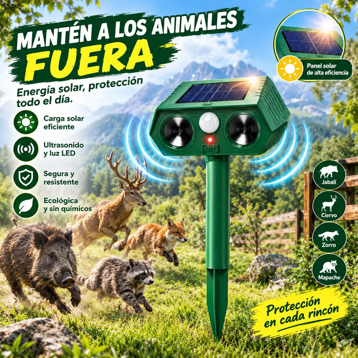 🔥【50% OFF】🐅Repelente ultrasónico de animales salvajes alimentado por energía solar