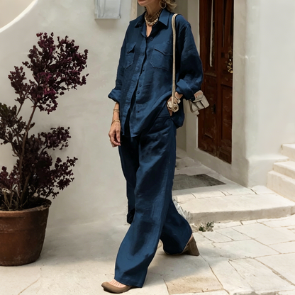 ✨😍【Camisa + Pantalón】(40-120 kg) Conjunto de dos piezas para mujer, corte holgado, algodón y lino, tejido transpirable ✅️Pago contra entrega ✅️2 artículos con 70% de descuento