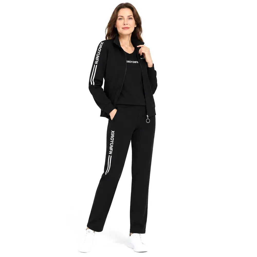 🌸 ¡Elegancia y comodidad absoluta! Elegante chándal de 3 piezas para mujer (chaqueta con cremallera + camiseta + pantalón / Tallas: M-6XL). ✨
