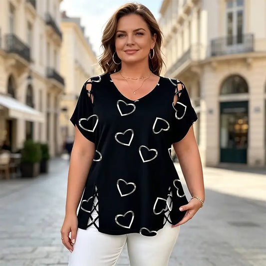 👚【S-5XL】Camiseta de moda con cuello en V y abertura en forma de corazón